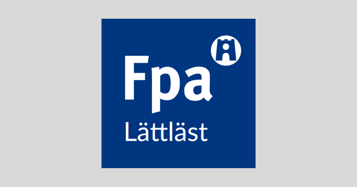 Folkpensionenslogotyp med vit text på mörkblå botten.
